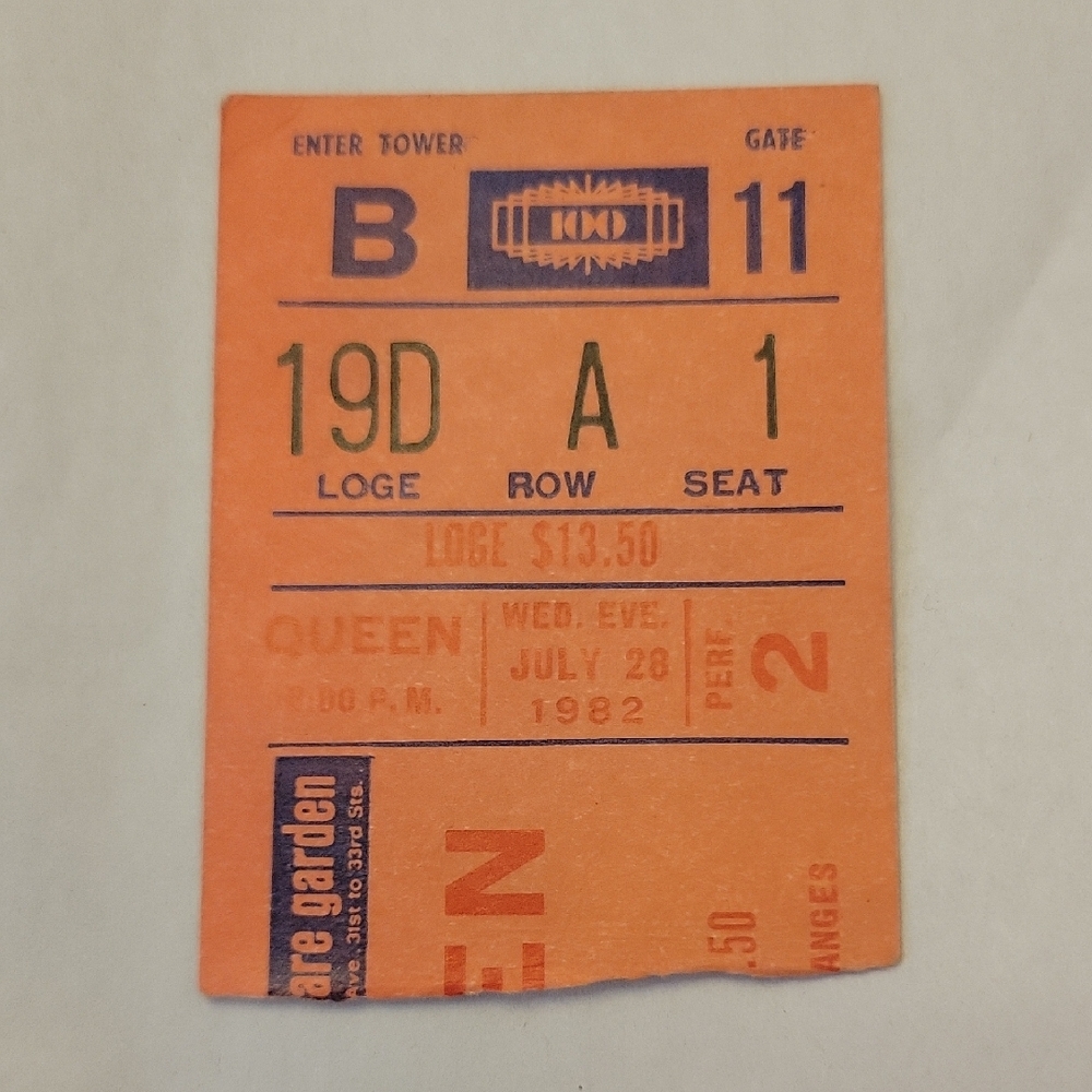 Queen Vintage Orange Concert Ticket 1982